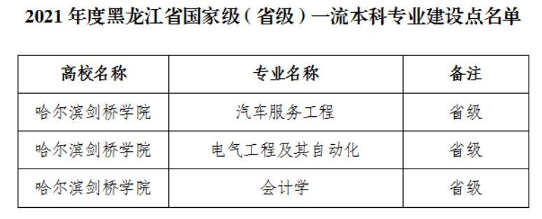 哈尔滨剑桥学院一流本科专业建设点名单（省级）