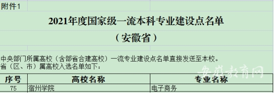 宿州学院一流本科专业建设点名单（国家级+省级）