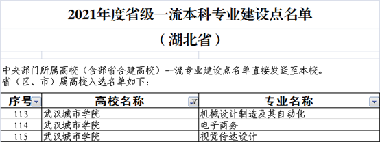 武汉城市学院一流本科专业建设点名单（省级）